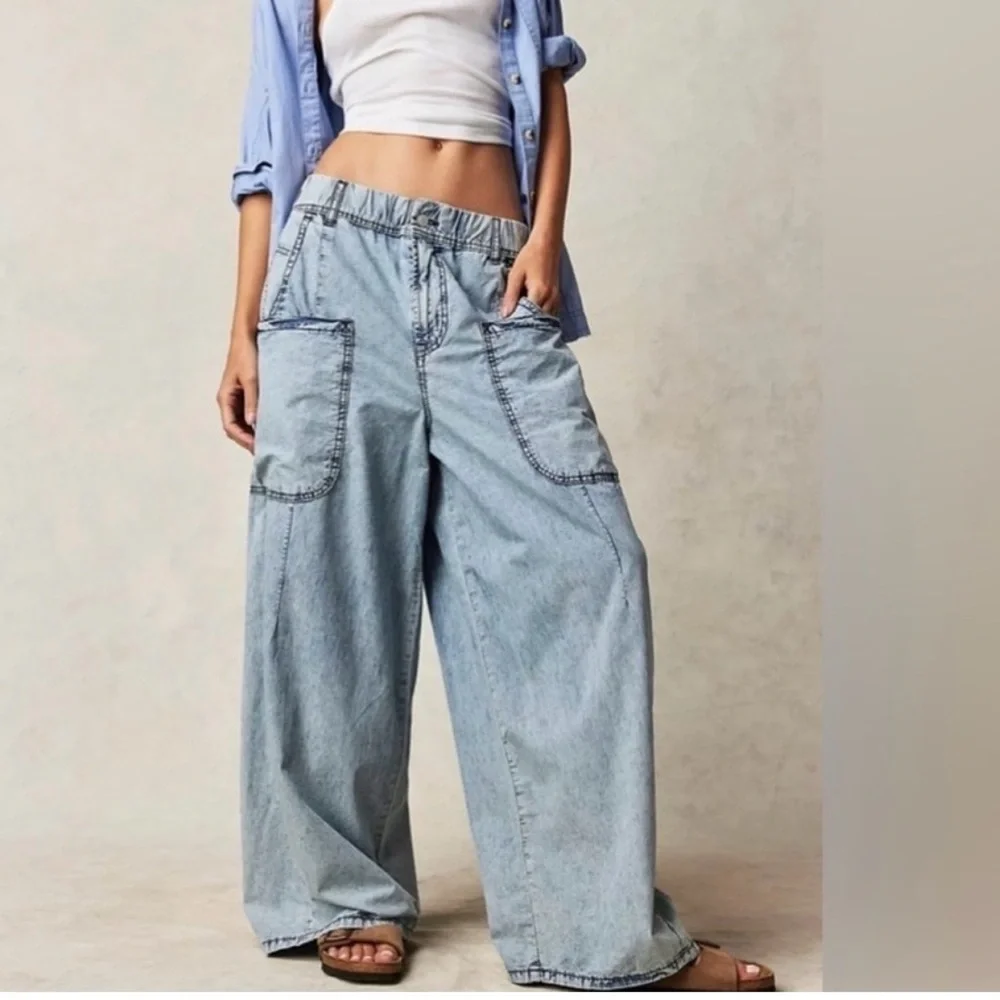 NWOT People Wide-Leg Low-Slouch Boho Low Raise Relaxed Silhouette Drapey feel - Picture 3 of 6